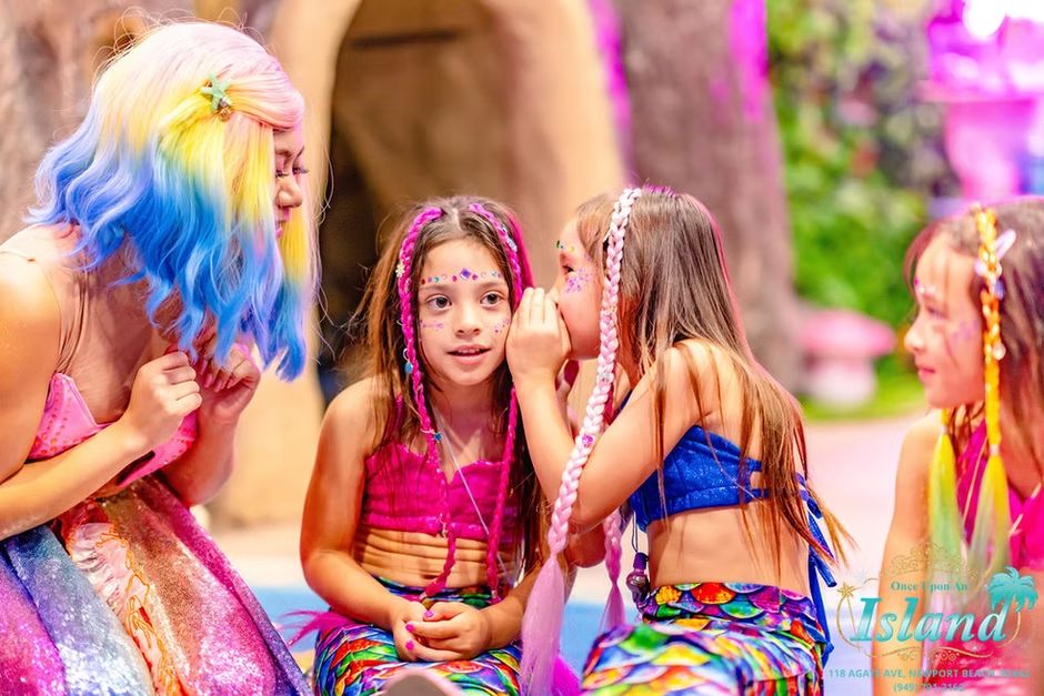 Mermaid Academy campers in the lagoon at Once Upon an Island