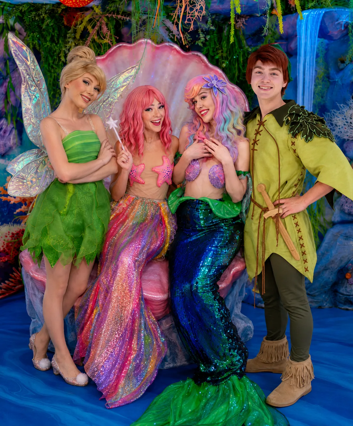 Peter Pan, the Tink fairy and Neverland Mermaids at the Neverland Adventure Party