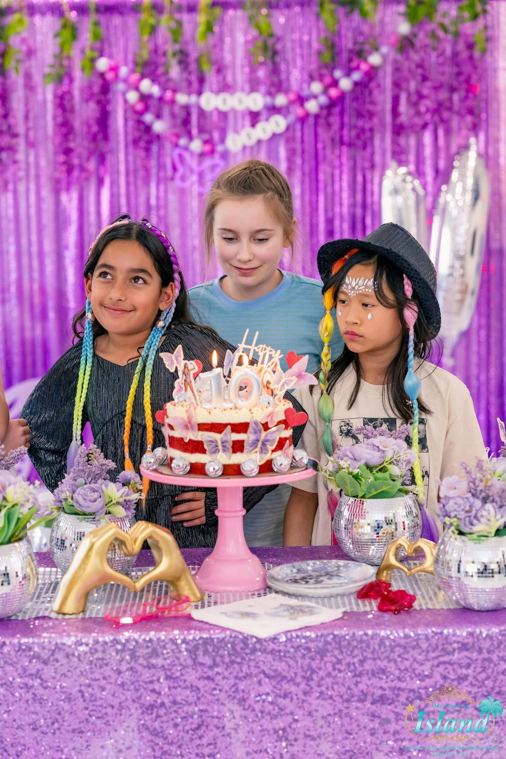 The decorated cake table at a Pop Star Party at home