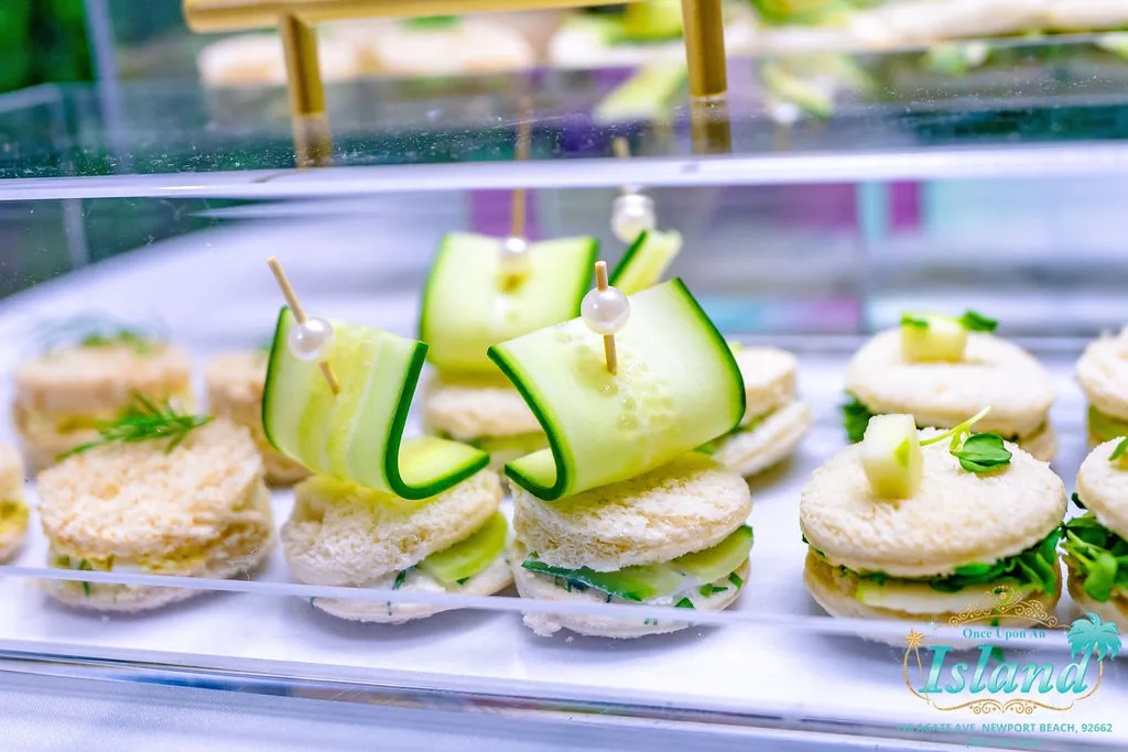 Cucumber tea sandwiches with pearl picks from the bespoke menu