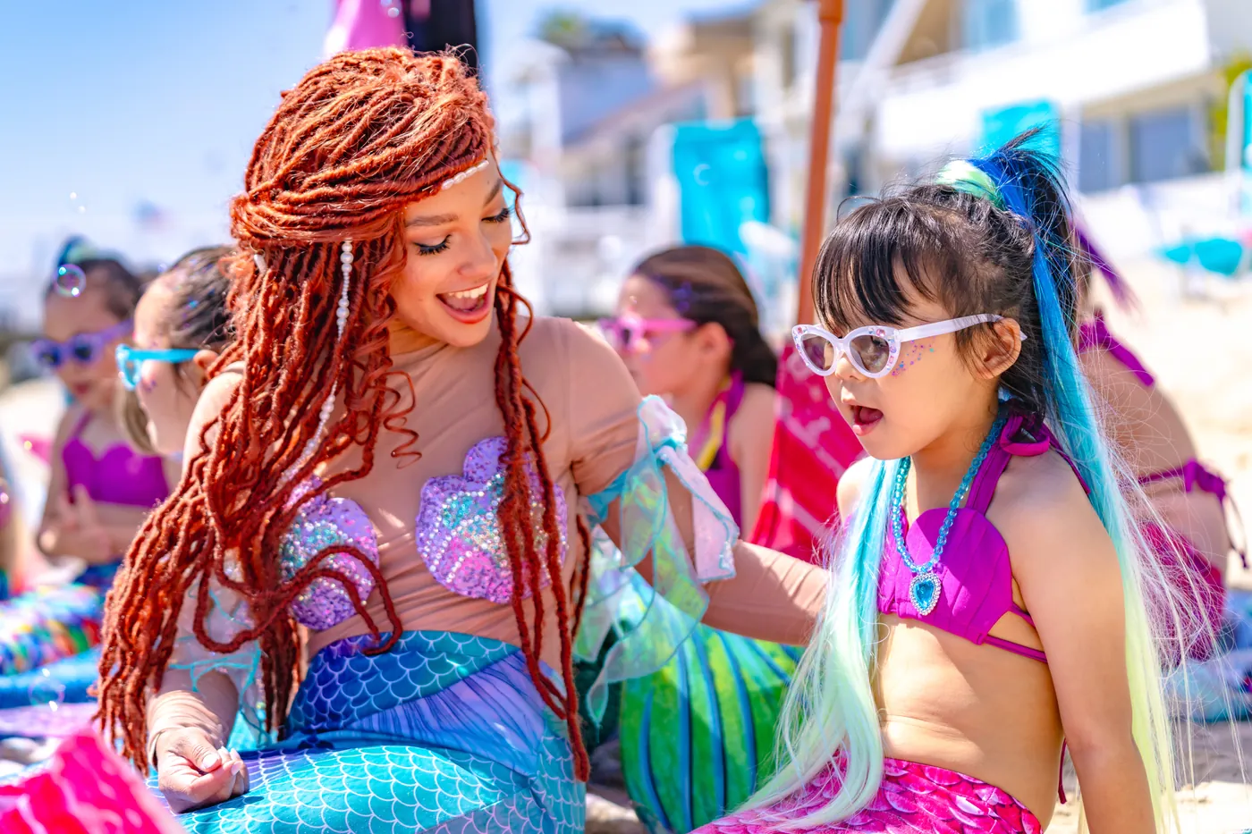A beach mermaid celebration with our full princess cast
