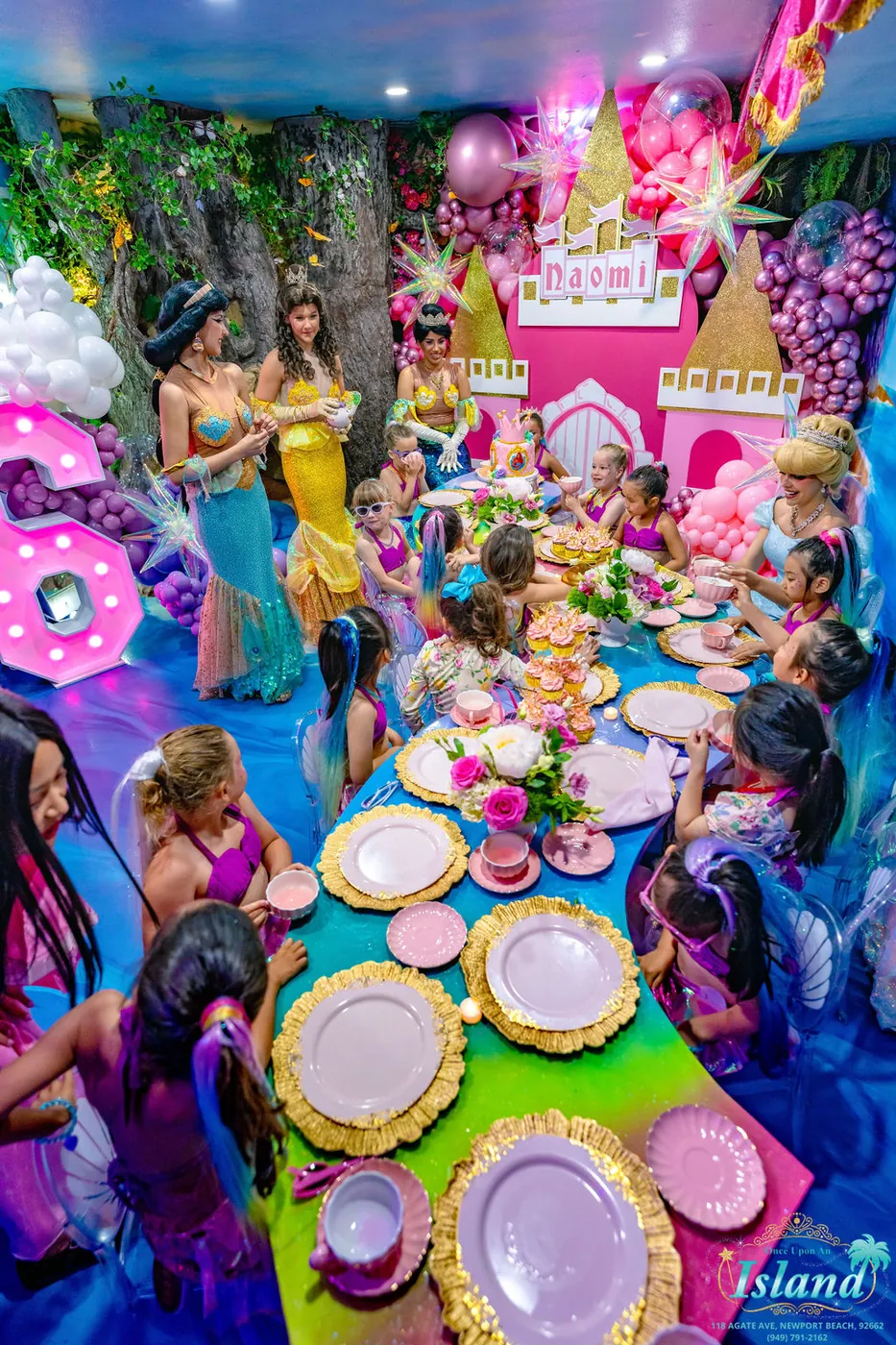 The full royal tea — every guest a mermaid, every princess in attendance