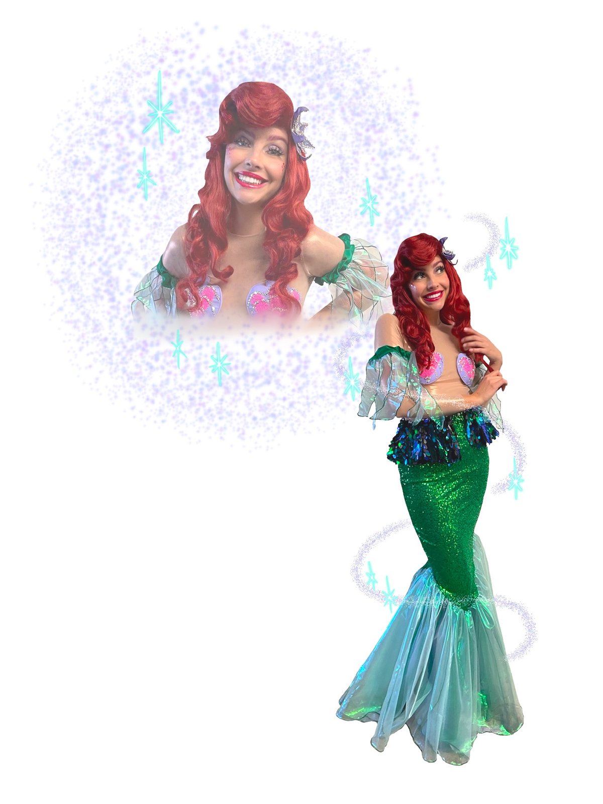 The Mermaid Princess, a professional character performer with Once Upon an Island, available for birthday parties in Orange County
