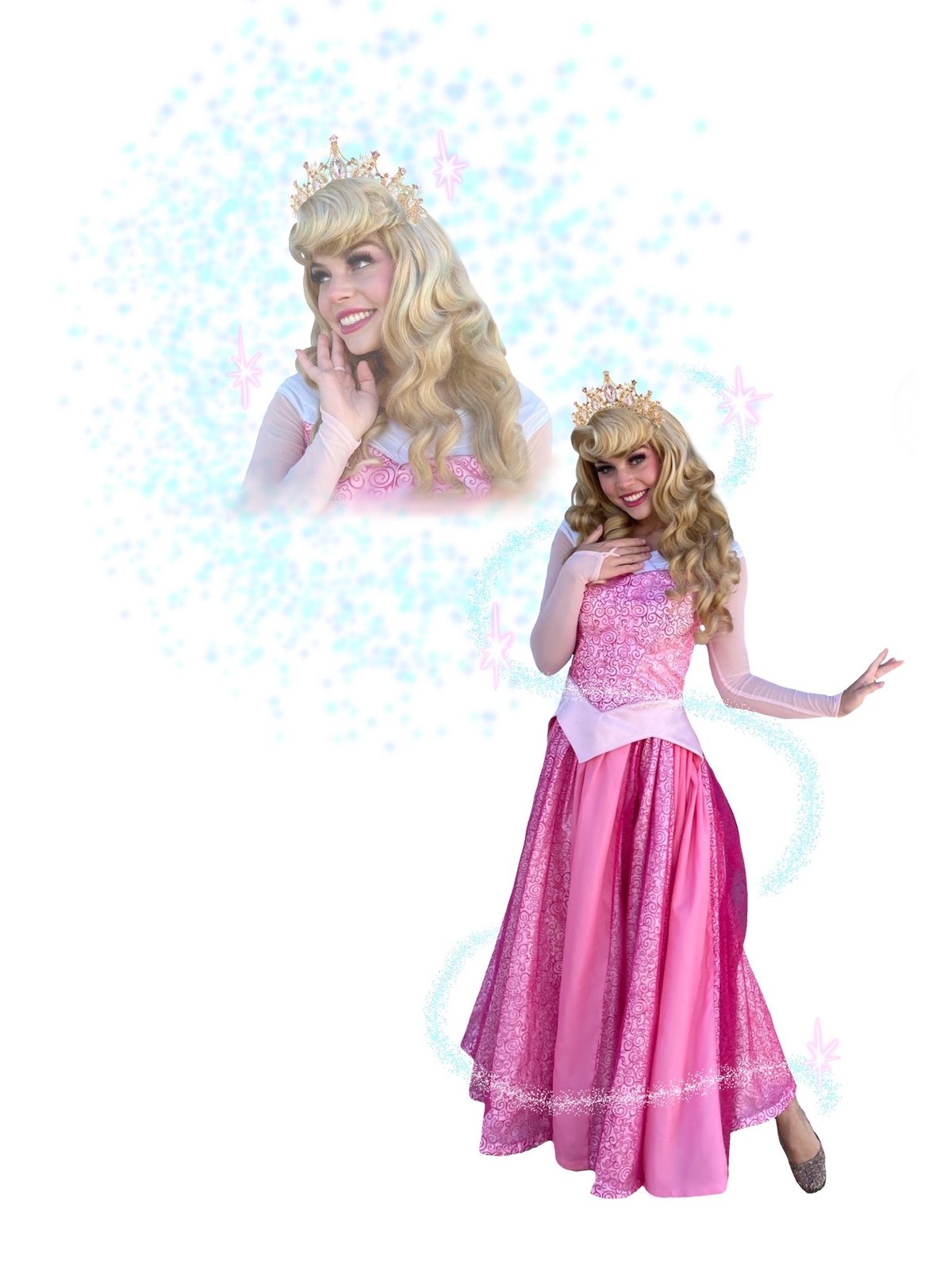 The Sleeping Princess, a professional Once Upon an Island character available for birthday parties in Orange County