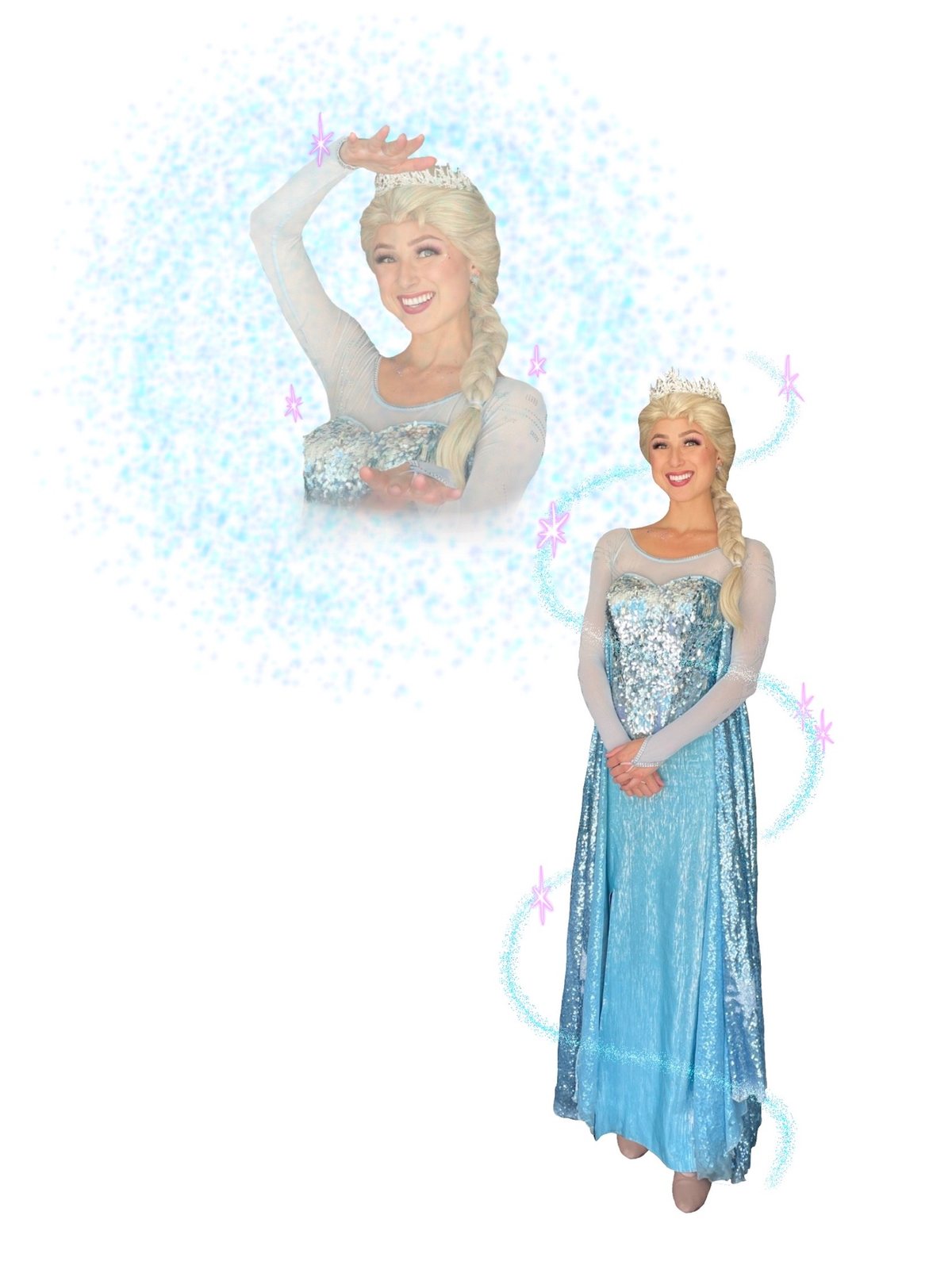 The Snow Queen, a professional character performer with Once Upon an Island, available for birthday parties in Orange County