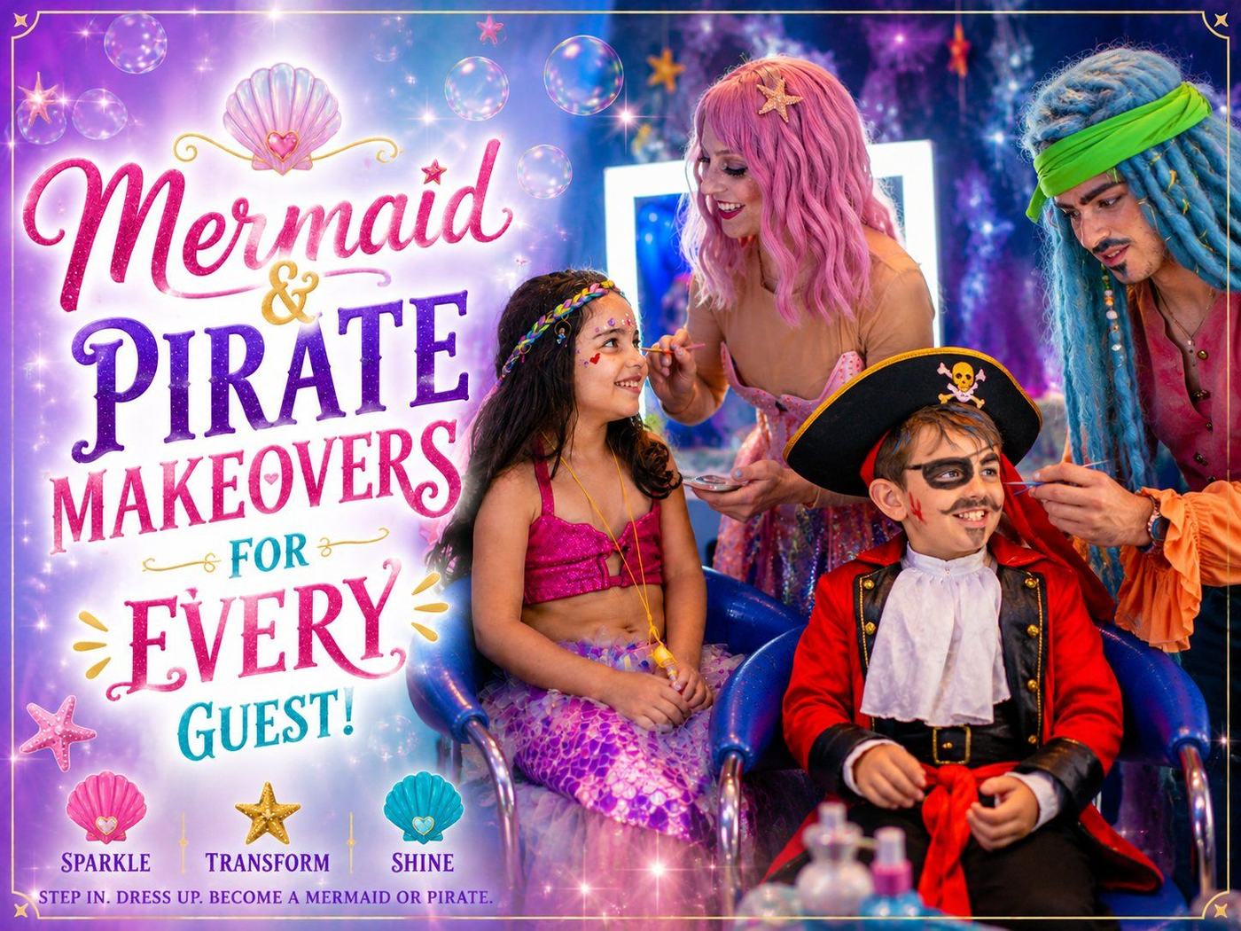 What every Mermaid and Pirate Party includes, card 3