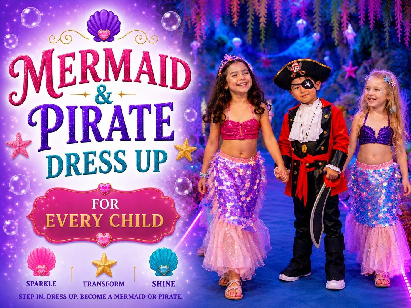 What every Mermaid and Pirate Party includes, card 4