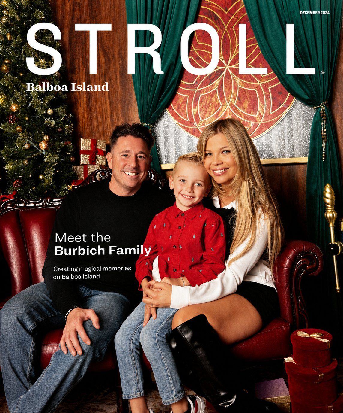Heather and her family on the cover of Stroll Balboa Island magazine, December 2024