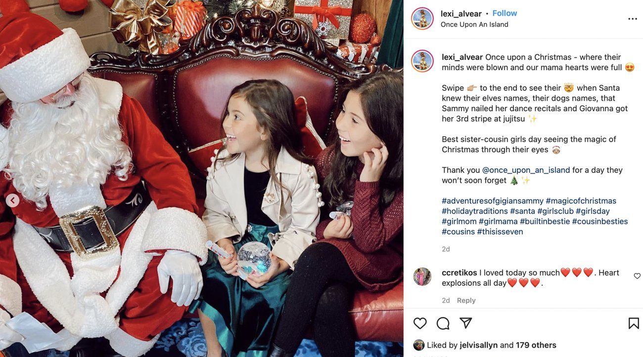 An Instagram post from a guest describing her daughters meeting Santa